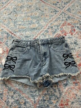 Aeropostale Light Blue Denim Shorts with Black Bow Accents